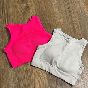 Pink and Gray Ribbed Workout Tops